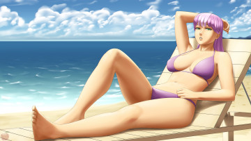 Картинка разное арты фон облака море пляж шезлонг взгляд девушка