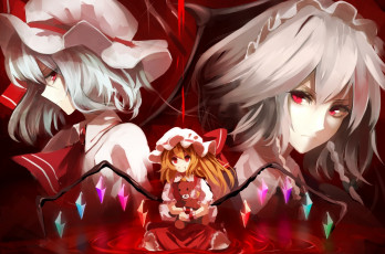 обоя аниме, touhou, девушка, взгляд, фон