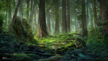 Картинка рисованное природа jeremy chong лес арт