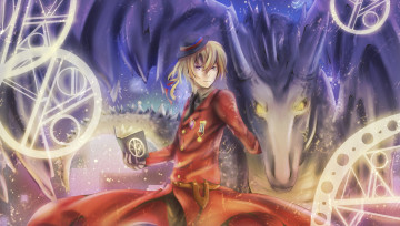 Картинка аниме hetalia +axis+powers военная форма парень axis powers символы книга рога romania дракон