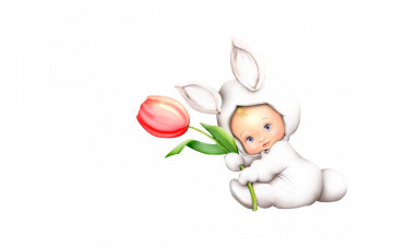 Картинка рисованное дети малыш тюльпан цветочек зайка костюмчик