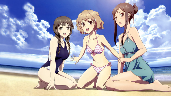 Обои картинки фото аниме, hana-saku iroha, девушки, фон, взгляд