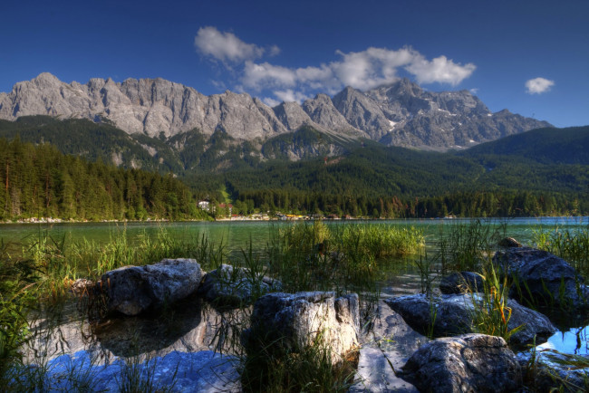 Обои картинки фото германия, природа, реки, озера, горы, камни, деревья, водоем, облака, скалы
