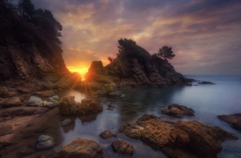 Картинка природа восходы закаты берег скалы пейзаж закат