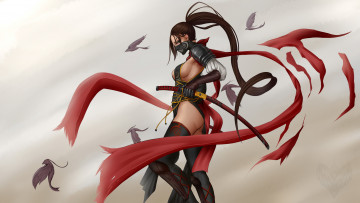 Картинка аниме оружие +техника +технологии униформа маска фон девушка меч