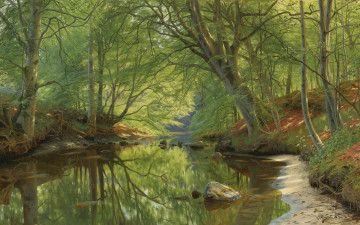 обоя рисованное, живопись, 1896, peder, mоrk, mоnsted, лесной, ручей, danish, realist, painter, forest, stream, датский, живописец, петер, мёрк, мёнстед