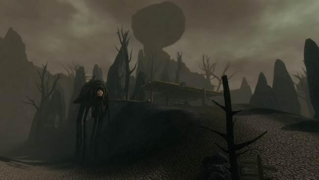 Обои картинки фото видео игры, the elder scrolls iii,  morrowind, монстр, деревья, скалы, беседка