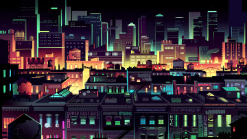 Картинка cyberpunk+2077 видео+игры ночь огни здания городской вид город минималистичный