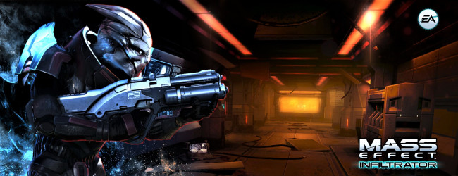 Обои картинки фото видео игры, mass effect,  infiltrator, монстр, оружие, коридор