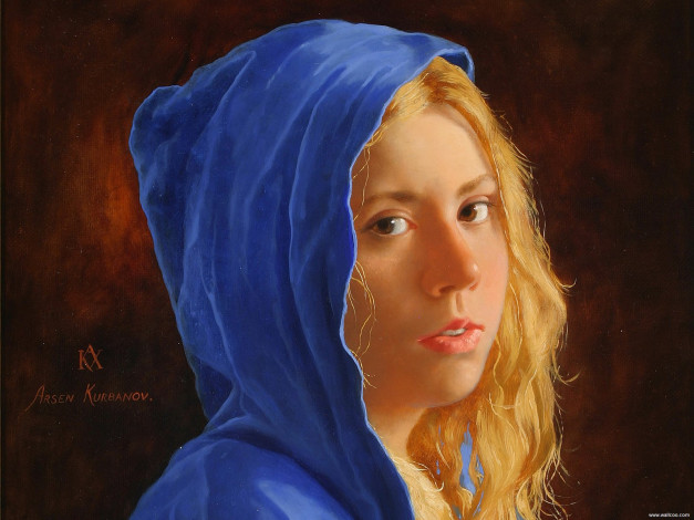 Обои картинки фото arsen, kurbanov, girl, in, blue, detail, рисованные, арсен, курбанов