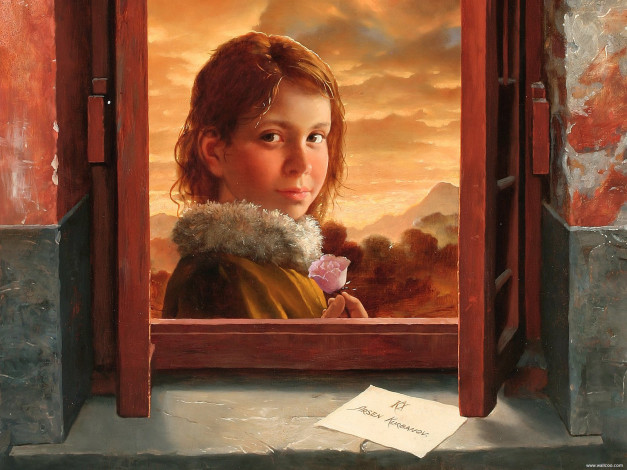 Обои картинки фото arsen, kurbanov, girl, with, rose, detail, рисованные, арсен, курбанов