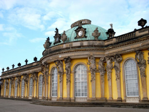 Картинка дворец сан сусси потсдам германия города дворцы замки крепости окна купол скульптуры