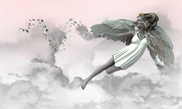 Картинка 3д графика angel ангел облака цветы