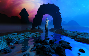 Картинка 3д графика fantasy фантазия скульптура арка вода