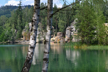Картинка природа реки озера березы скалы озеро лес