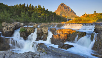 обоя falling, waters, природа, водопады, пороги, скалы, водопад, камни