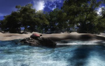 Картинка feel the sunshine 3д графика nature landscape природа черепаха дюны деревья берег