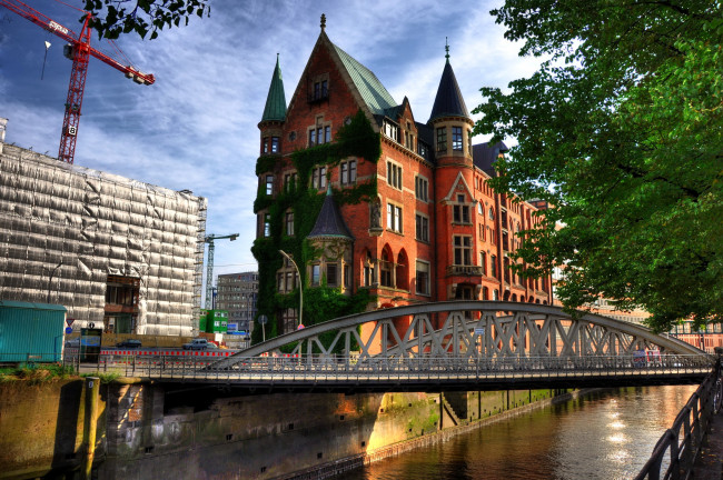 Обои картинки фото германия, гамбург, города, улицы, площади, набережные, мост, река, дома