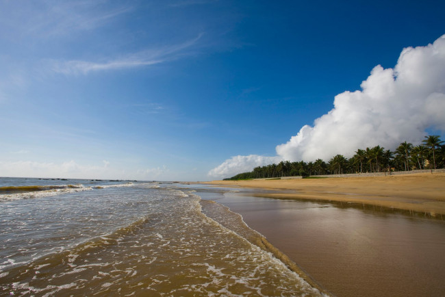 Обои картинки фото природа, побережье, волны, песок, облака