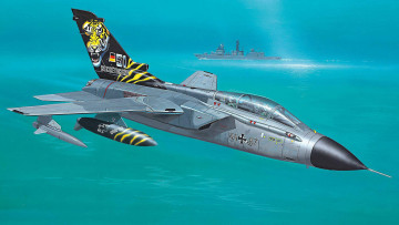 Картинка panavia tornado авиация 3д рисованые graphic корабль арт истребитель-бомбардировщик рисунок море