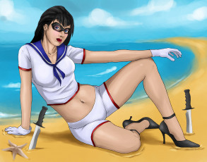 Картинка рисованные люди ракушки пляж море взгляд девушка ножи