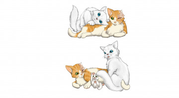 Картинка рисованные животные +коты белый фон