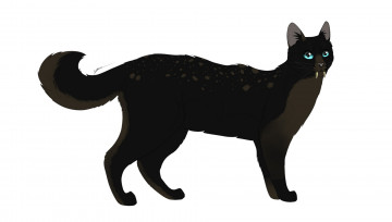 Картинка рисованные животные +сказочные +мифические кот белый фон чёрный клыки