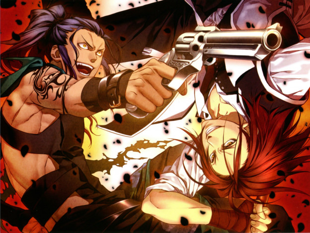 Обои картинки фото аниме, hakuoki, пистолет, парни, демон