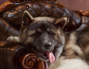 Картинка рисованное животные +собаки диван