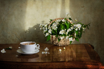 Картинка еда напитки +Чай жасмин стол чай корзина