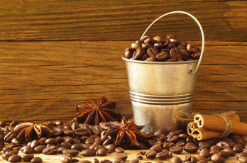 Картинка еда кофе +кофейные+зёрна гвоздика зерна ведро