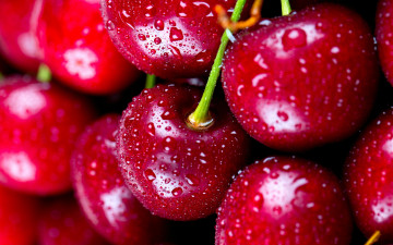 Картинка еда вишня +черешня ягоды капли