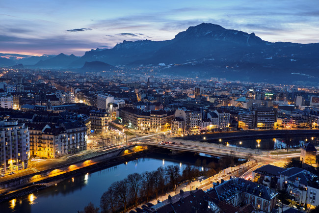 Обои картинки фото grenoble, города, - огни ночного города, огни, ночь