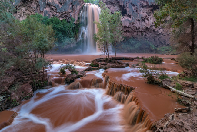 Обои картинки фото природа, водопады, лес, река