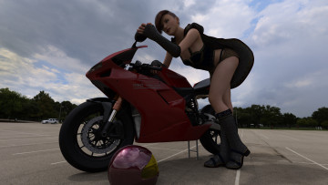 Картинка 3д+графика люди-авто мото+ people-+car+ +moto девушка взгляд фон мотоцикл