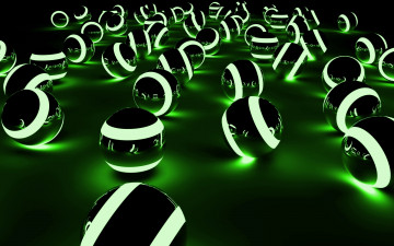 Картинка 3д+графика шары+ balls шары сферы зеленые полосы свечение