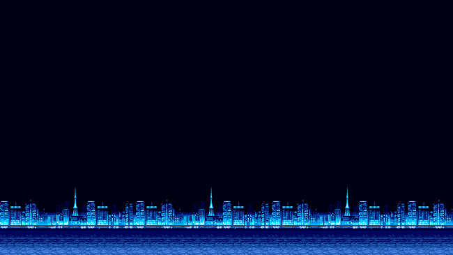 Обои картинки фото векторная графика, город , city, синий, город, фон, пиксели, 8bit, electronic, 8бит, 8, bit, synth, retrowave, синти, synthwave, pop, бит