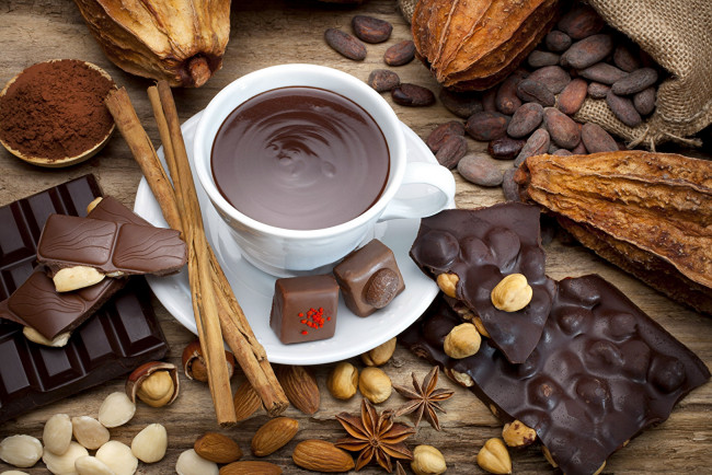 Обои картинки фото еда, конфеты,  шоколад,  сладости, какао, орехи, шоколад
