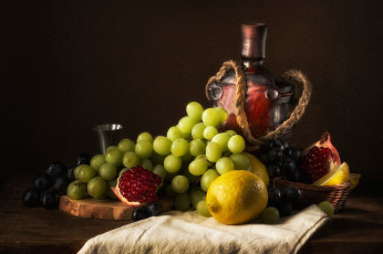 Картинка еда натюрморт лимон виноград