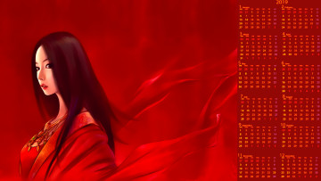 Картинка календари фэнтези красный calendar 2019 азиатка женщина профиль девушка