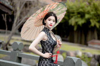 Картинка девушки -+азиатки азиатка зонтик алая помада
