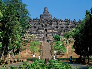 Картинка borobudur java indonesia города исторические архитектурные памятники
