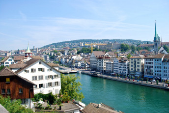 Картинка zurich switzerland города цюрих швейцария дома река