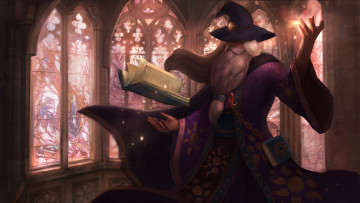 Картинка фэнтези маги +волшебники магия шляпа борода книга волшебник мерлин