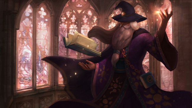 Обои картинки фото фэнтези, маги,  волшебники, магия, шляпа, борода, книга, волшебник, мерлин