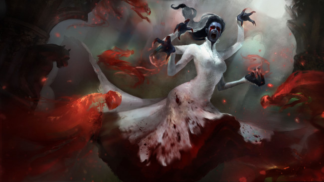 Обои картинки фото фэнтези, существа, руки, платье, кровь, женщина, lorona, когти