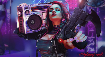 Картинка фэнтези девушки дискотека пистолет магнитофон девушка