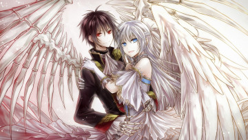 Картинка аниме ангелы +демоны любовь крылья ангел девушка демон парень