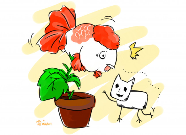 Обои картинки фото аниме, hoozuki no reitetsu, цветок, дух, кот, рыба