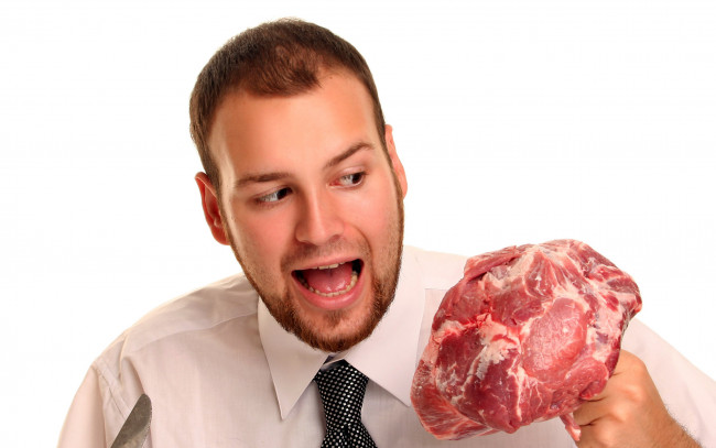 Обои картинки фото юмор и приколы, мужчина, бородка, галстук, мясо